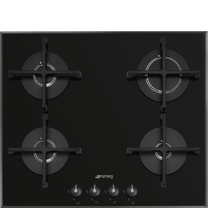 SMEG Linéa table cuisson gaz 60cm, Verre noir, 4 foyers, Grilles fonte, PV164B3