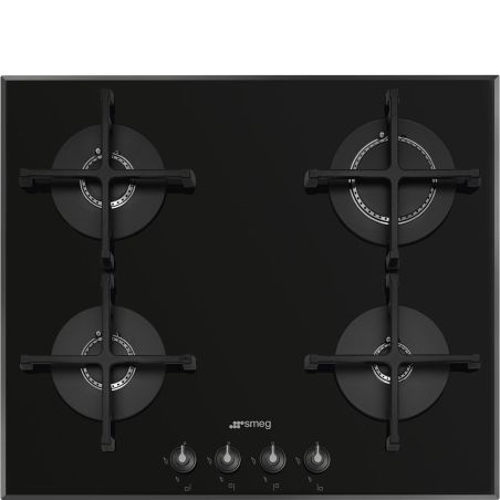 SMEG Linéa table cuisson gaz 60cm, Verre noir, 4 foyers, Grilles fonte, PV164B3