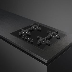 SMEG Linéa table cuisson gaz 60cm, Verre noir, 4 foyers, Grilles fonte, PV164B3
