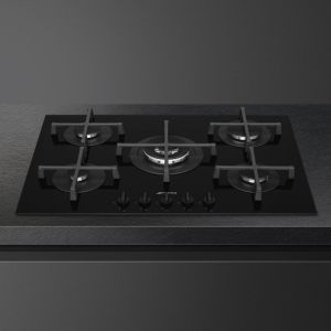 SMEG Elementi PV275B table gaz 70/75cm, 5 foyers, verre, semi-affleurant, brûleur ultra-rapide