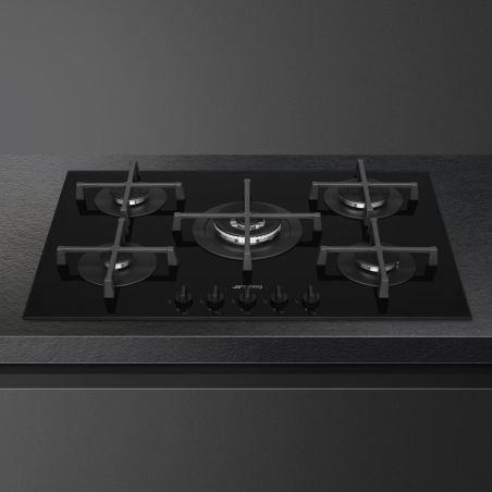 SMEG Elementi PV275B table gaz 70/75cm, 5 foyers, verre, semi-affleurant, brûleur ultra-rapide