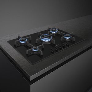 SMEG Elementi PV275B table gaz 70/75cm, 5 foyers, verre, semi-affleurant, brûleur ultra-rapide
