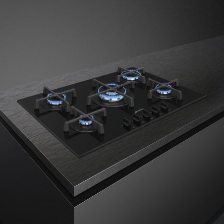 SMEG Elementi PV275B table gaz 70/75cm, 5 foyers, verre, semi-affleurant, brûleur ultra-rapide