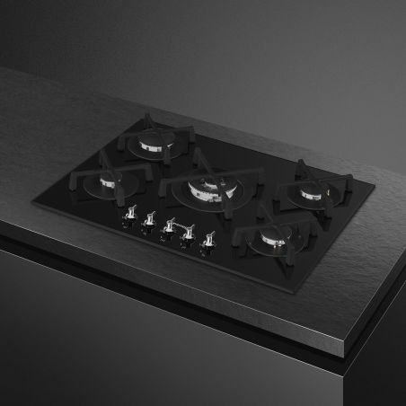 SMEG Elementi PV275B table gaz 70/75cm, 5 foyers, verre, semi-affleurant, brûleur ultra-rapide