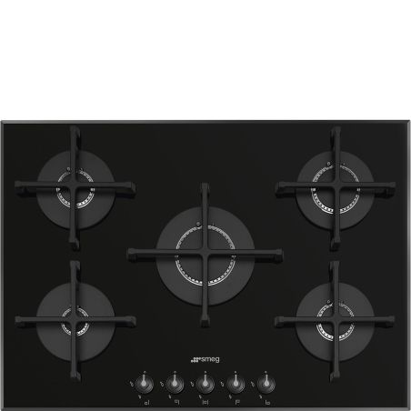 SMEG Linéa Table de cuisson 70/75 cm gaz, verre noir, 5 brûleurs, PV175B3