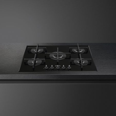 SMEG Linéa Table de cuisson 70/75 cm gaz, verre noir, 5 brûleurs, PV175B3