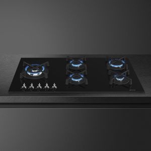 Smeg Classica Table de cuisson gaz 90 cm, 5 foyers, grilles fonte, Noir PV395LN