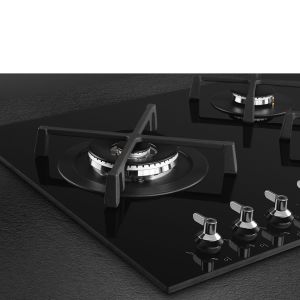 Smeg Classica Table de cuisson gaz 90 cm, 5 foyers, grilles fonte, Noir PV395LN
