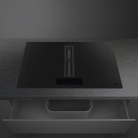 SMEG Classica Hotte induction 83cm Multizone, 4 foyers, filtre charbon, noir HOBD382MB2