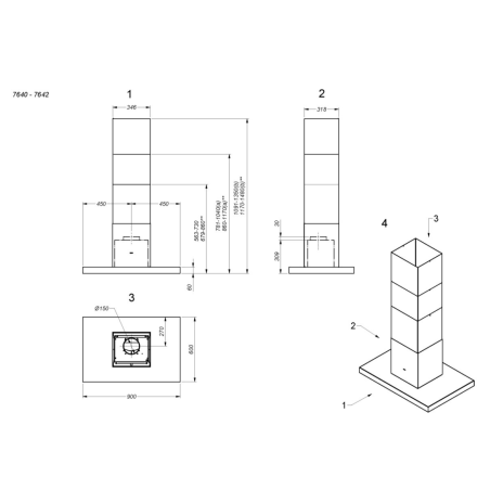 Hotte décorative centrale FLATLINE Novy 90cm Inox 7640 | Encastrable