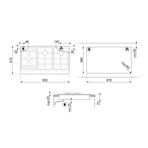 SMEG Classica table gaz 90 cm 5 foyers, ultra-rapide, inox PS9062