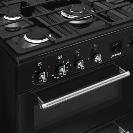 Piano de cuisson SMEG Concerto 90x60 cm 5 feux gaz Noir | CX93GMBL