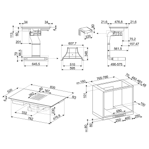 SMEG Linéa Table induction hotte 80cm, Multizone, EvoSlider, A++, HOBD182DG