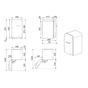 Smeg Années 50 Réfrigérateur 55 cm 35dB FAB10HL6