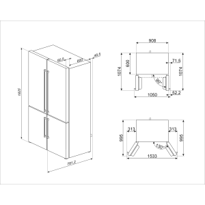 Smeg Universel FQ60NDE 4 portes 90cm réfrigérateur, LED, froid ventilé, 572L