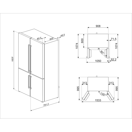 Smeg Universel FQ60NDE 4 portes 90cm réfrigérateur, LED, froid ventilé, 572L