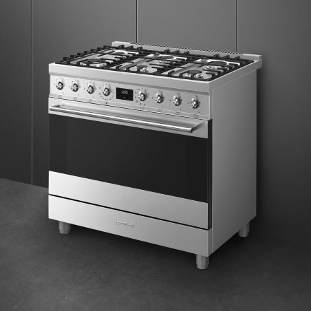 Piano de cuisson SMEG C9GMX2 90x60 cm gaz inox Four 115L Vapor Clean