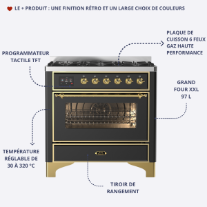 Piano de cuisson ILVE Majestic 90 cm - 6 feux gaz