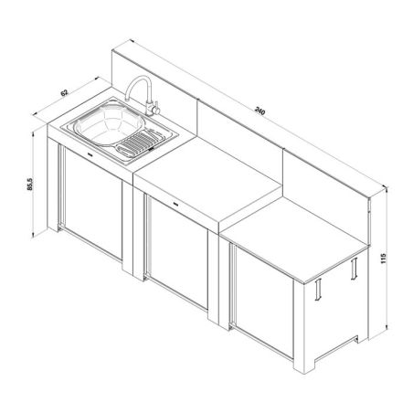 Cuisine CLASSIC 3 modules Cargo 240cm Acier Galva 3224780044321