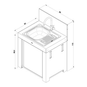 Module Évier MODULO Cargo 80cm Inox Gris Cuisine 3224780044475