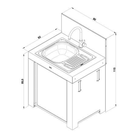Module Évier MODULO Cargo 80cm Inox Gris Cuisine 3224780044475