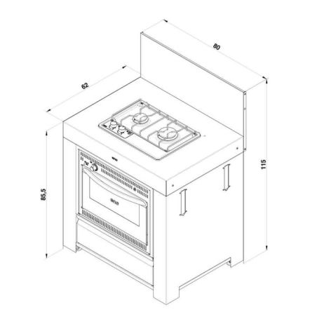 ENO Modulo Combiné four gaz 80cm 2 feux gris 3224780000570