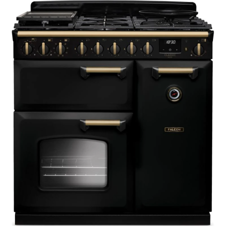 Pack Falcon Classic Deluxe 90 cm Noir Laiton - Piano + Hotte + Crédence
