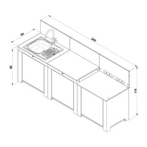 CLASSIC Sauge 240cm - Cuisine 3 modules Inox - 3224780000136