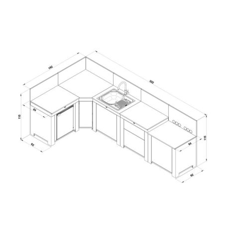 Cuisine d'été COMFORT Sauge Inox 322cm Frigo 3224780000129