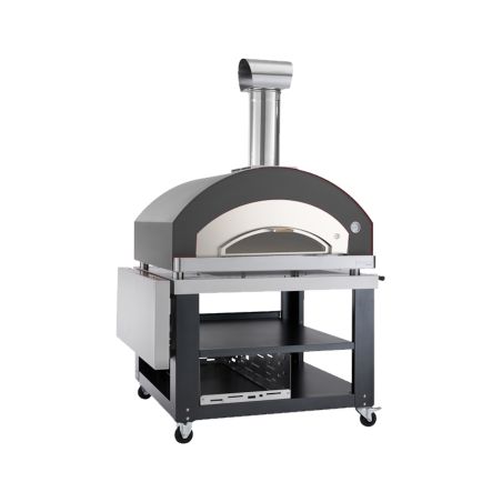Four pizza bois LUX 5 - Gris + Pelle à Pizzas + Chariot + Tablette latérale - OVENEAT