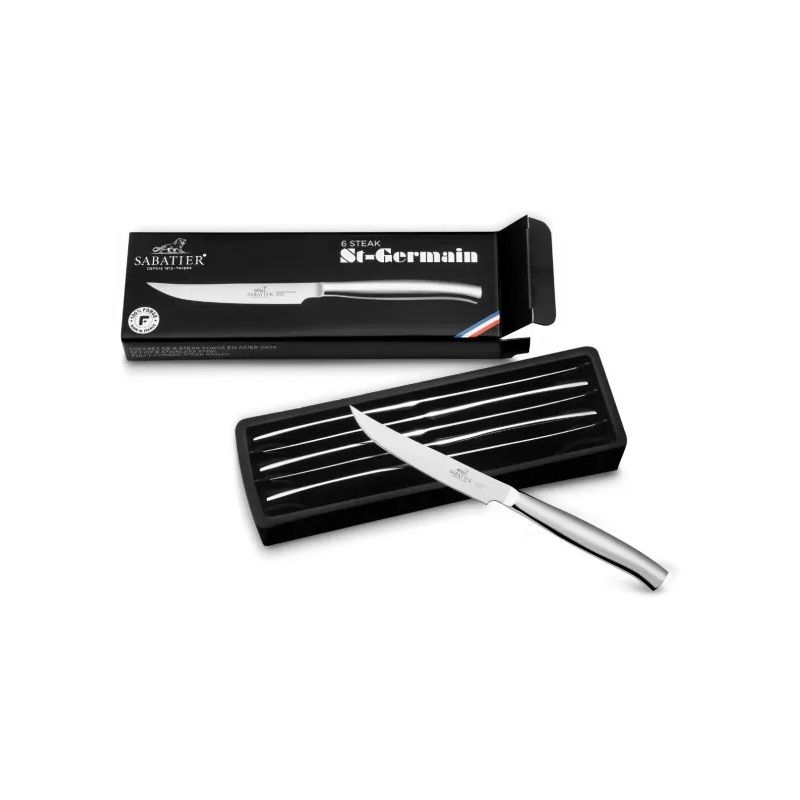 Coffret 6 Couteaux à Steak Forgés Tout Inox Lame Lisse 11 cm St Germain Lion Sabatier