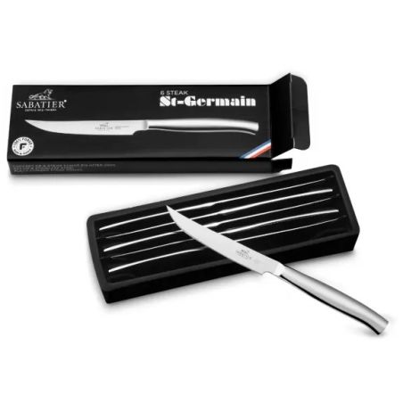 Coffret 6 Couteaux à Steak Forgés Tout Inox Lame Lisse 11 cm St Germain Lion Sabatier
