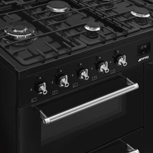 Piano de cuisson SMEG Concerto 90x60 cm 5 feux gaz Noir | CX93GMBL