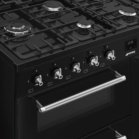 Piano de cuisson SMEG Concerto 90x60 cm 5 feux gaz Noir | CX93GMBL