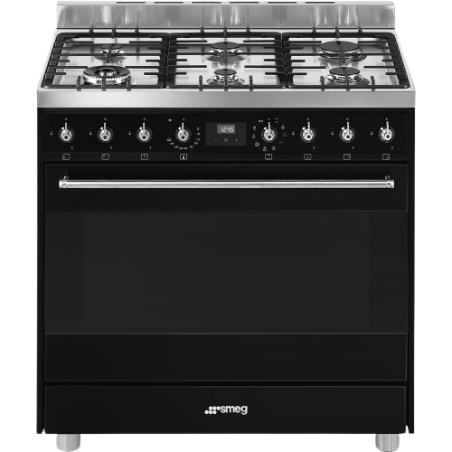 Ensemble SMEG Noir et Inox 90 cm Mixte Piano de cuisson + Hotte