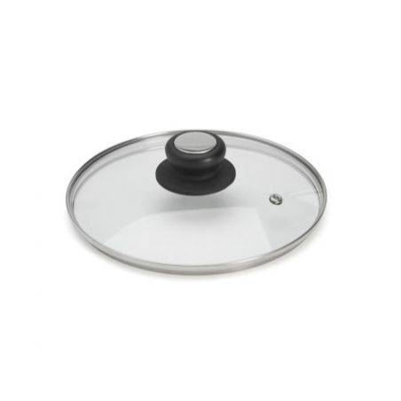 Couvercle DE BUYER en verre cerclé inox avec bouton bakélite/inox