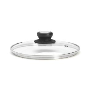 Couvercle DE BUYER en verre cerclé inox avec bouton bakélite/inox