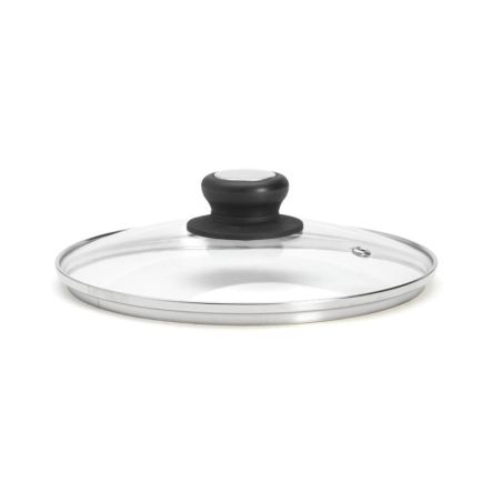 Couvercle DE BUYER en verre cerclé inox avec bouton bakélite/inox