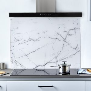Crédence en verre trempé 90 cm Laqué blanc effet marbré