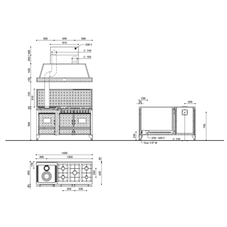 Cuisinière mixte à bois Prestige ARCHAMBAUD C-160-M - 160cm