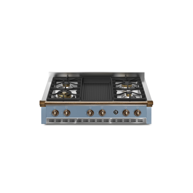 Entablement de cuisson Steel Ascot 90 cm - 4 FEUX GAZ EN LAITON + 1 BARBECUE ÉLECTRIQUE