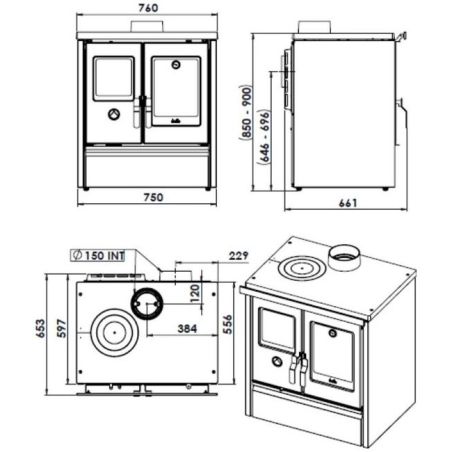 Cuisinière à bois DEVILLE Mélisse 75 cm Bleu nuit C086AA06