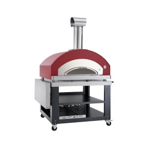 Four pizza bois LUX 5 - Rouge + Pelle à Pizzas + Chariot + Tablette latérale - OVENEAT