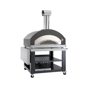 Four pizza bois LUX 5 - Gris + Pelle à Pizzas + Chariot + Tablette latérale - OVENEAT